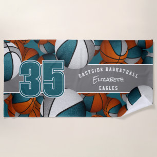 Buy 1 or in bulk Lots of basketballs teal grey Beach Towel