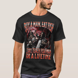 Buy A Man Eat Fish Dark Humour Skul T-Shirt