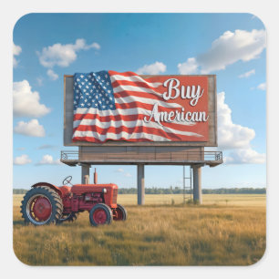 Buy American Billboard Sign With Old Tractor Square Sticker
