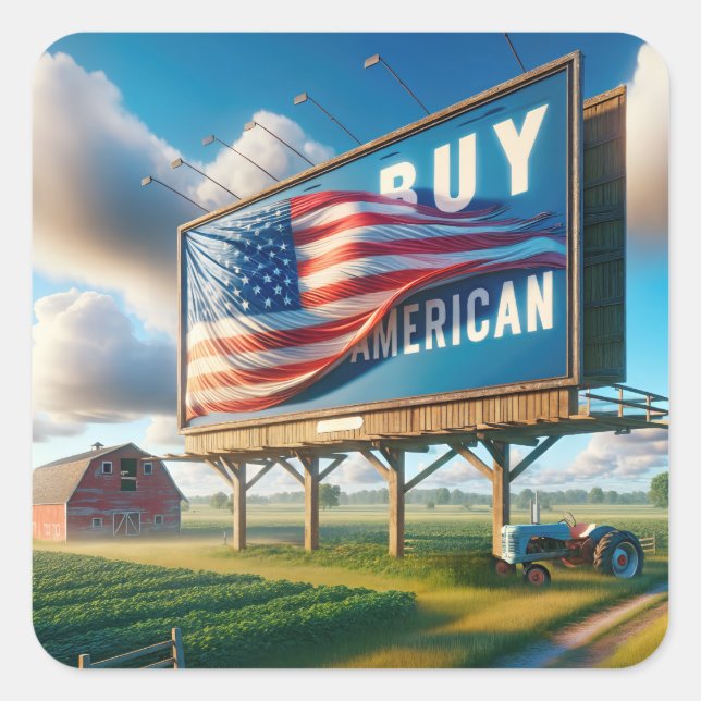 Buy American Billboard With Farm Tractor Square Sticker (Front)