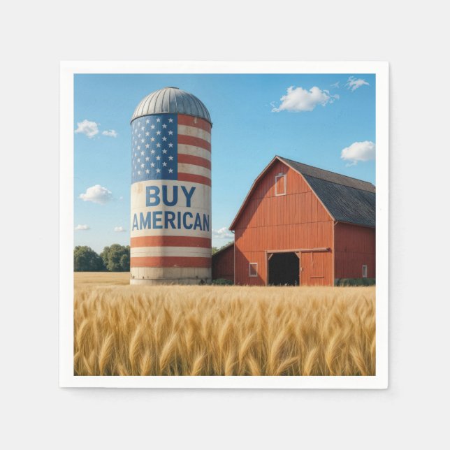 BUY AMERICAN Text With Flag On a Barn Silo Napkin (Front)