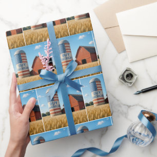 BUY AMERICAN Text With Flag On a Barn Silo Wrapping Paper