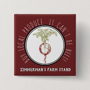 Buy Local Produce Custom Farm Name Farmer's Market 2 Inch Square Button