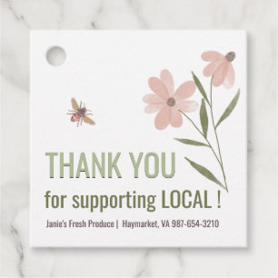 Buy Local Product Tag with Blossoms and Honeybee