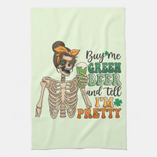 Buy Me Green Beer - Skeleton   St. Patrick's Day Kitchen Towel