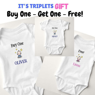 Buy One, Get One, Free, Personalized Triplets Baby Bodysuit