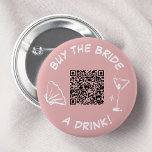 Buy The Bride A Drink Bachelorette Pink 2 Inch Round Button<br><div class="desc">This playful button is perfect for a trendy bachelorette party! Featuring a stylish pink background with a bold "Buy the Bride a Drink!" message, a whimsical martini glass, and a convenient QR code, this button is sure to be a hit with your bridal party and guests. It's a fun and...</div>