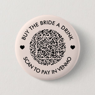 Buy The Bride A Drink Blush Pink QR Code 2 Inch Round Button