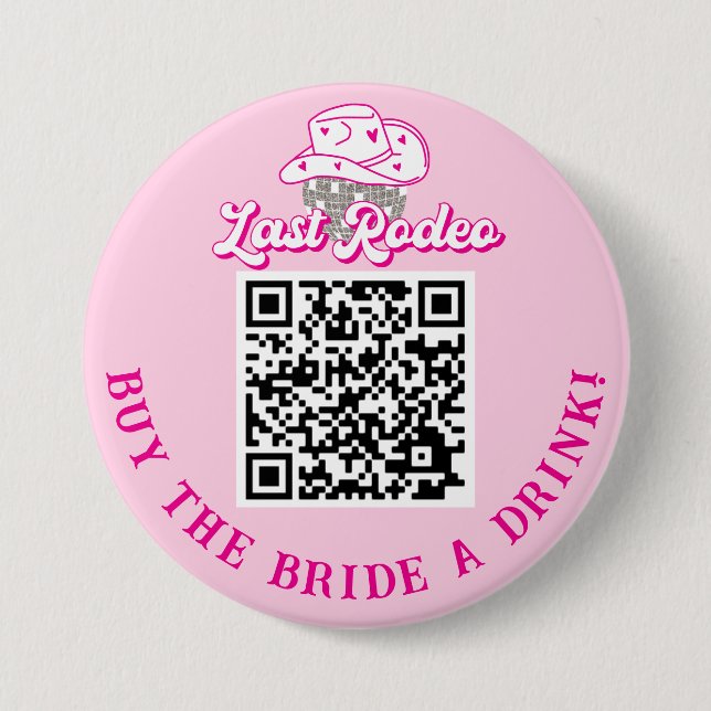 Buy The Bride A Drink QR Code Pink Bachelorette 3 Inch Round Button (Front)