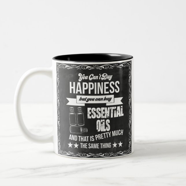Buying Essential Oils equals Happiness Two-Tone Coffee Mug (Left)