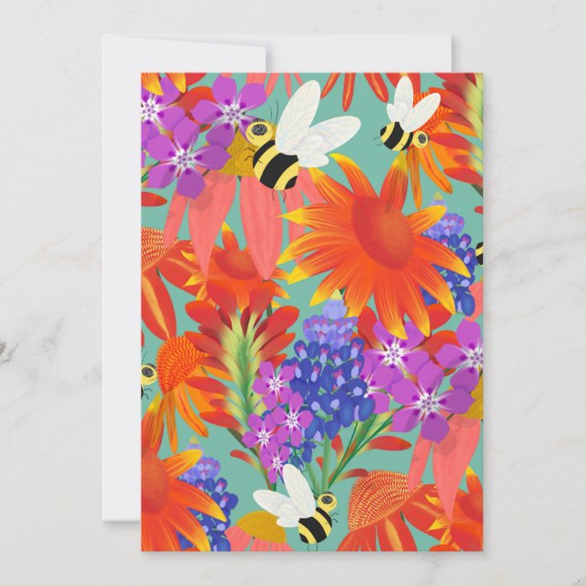 Buzz Among Blooms-Mint Meadow Invitation (Front)