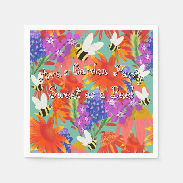 Buzz Among Blooms-Mint Meadow Napkin (Front)