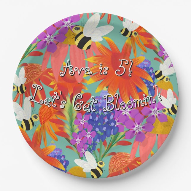 Buzz Among Blooms-Mint Meadow Paper Plate (Front)
