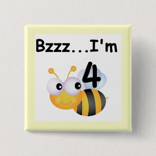 Buzz Bumblebee 4th Birthday T-shirts and Gifts 2 Inch Square Button