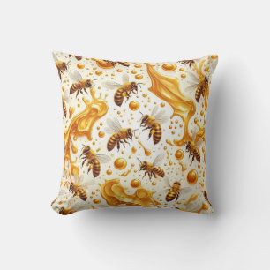 Buzz & Drip – Seamless 8K Honey Bee Pattern with G Throw Pillow