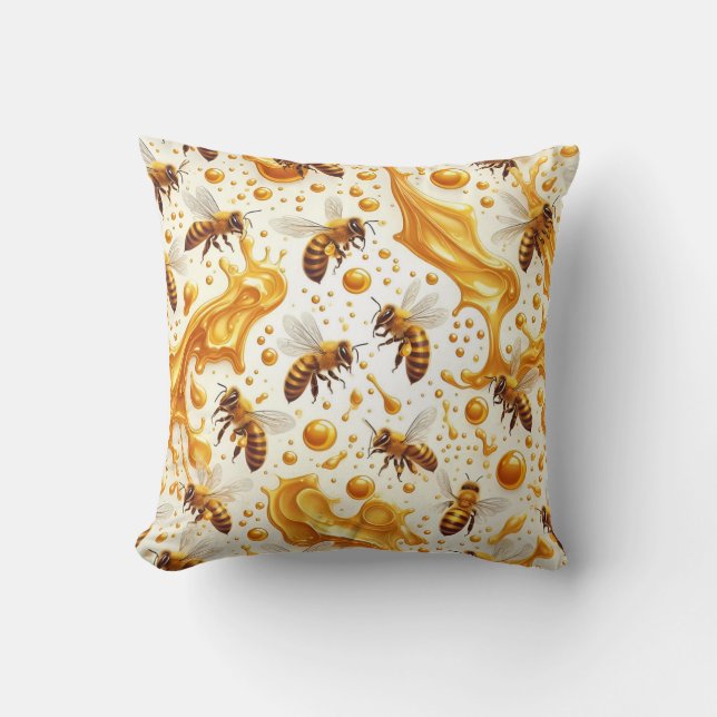 Buzz & Drip – Seamless 8K Honey Bee Pattern with G Throw Pillow (Front)