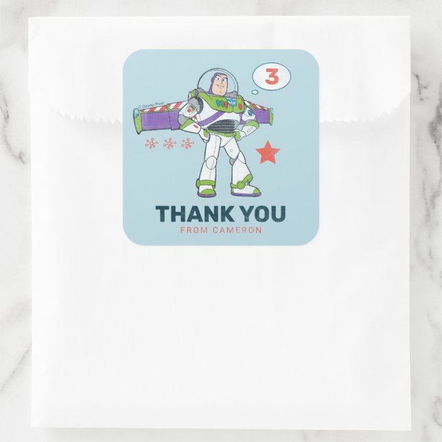 Buzz Lightyear Birthday Thank You Square Sticker (Bag)