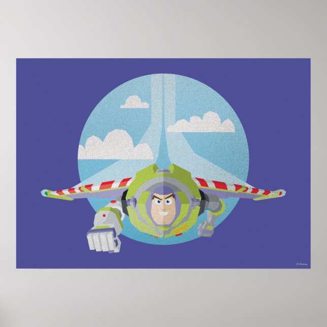 Buzz Lightyear Flying Despeckled Retro Graphic Poster (Front)