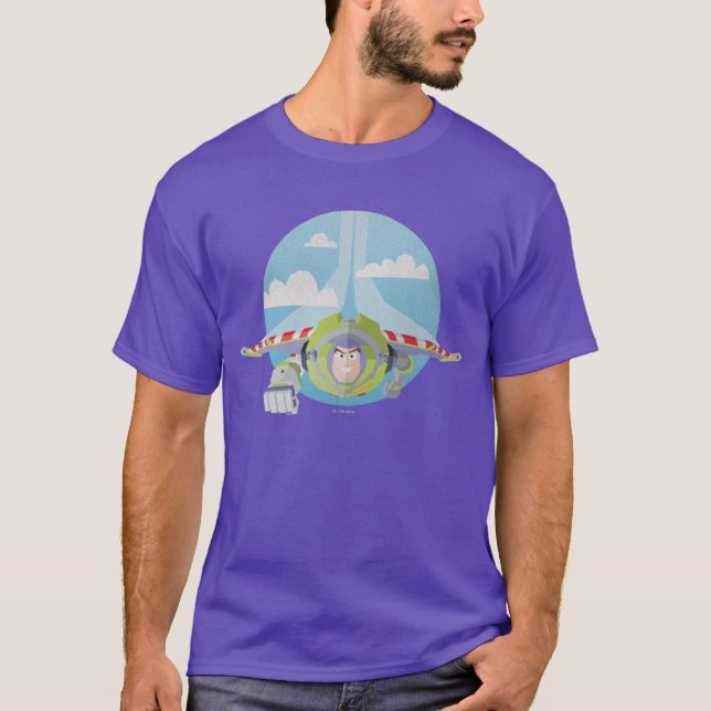 Buzz Lightyear Flying Despeckled Retro Graphic T-Shirt (Front)