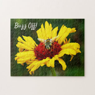 Buzz Off Bee on Bright Yellow Wildflower Jigsaw Puzzle