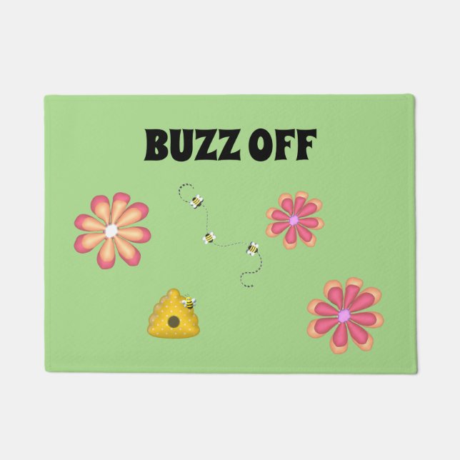 BUZZ OFF Bright Flowers and Bumble Bees    Doormat (Front)