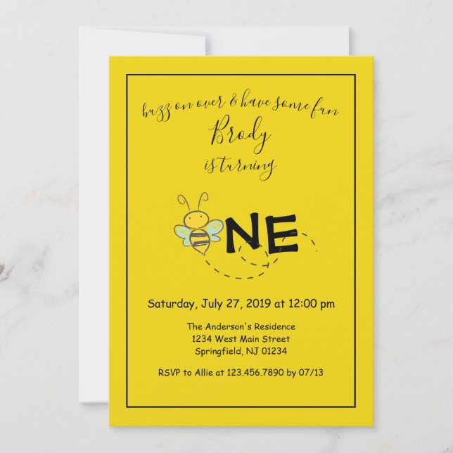 Buzz on over Bee first birthday party Invitation (Front)