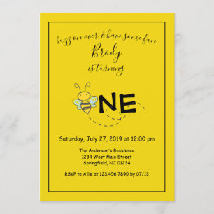 Buzz on over Bee first birthday party Invitation