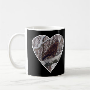 Buzzard on Snowy Branch in Heart Mug