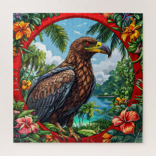 Buzzard Perched Amid Vibrant Tropical Landscape Jigsaw Puzzle