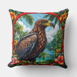 Buzzard Perched Amid Vibrant Tropical Landscape Throw Pillow