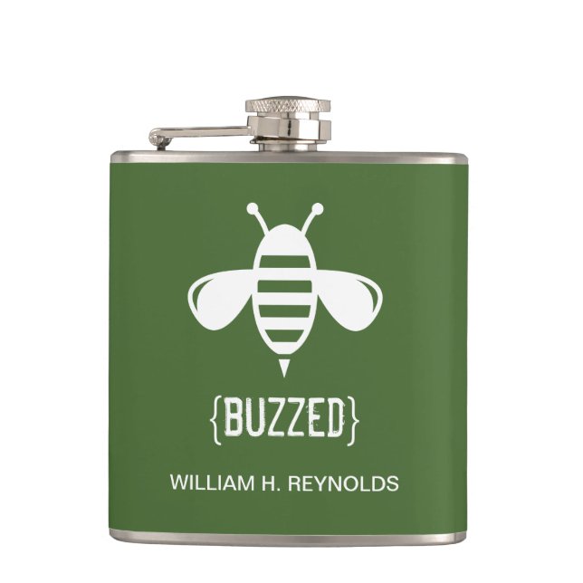 {BUZZED} Bee Bridal Party Gift (in many colours!) Hip Flask (Front)
