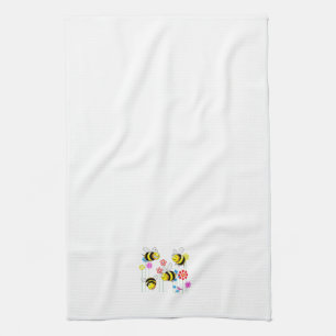 Buzzed Bees in Garden Flowers Kitchen Towel