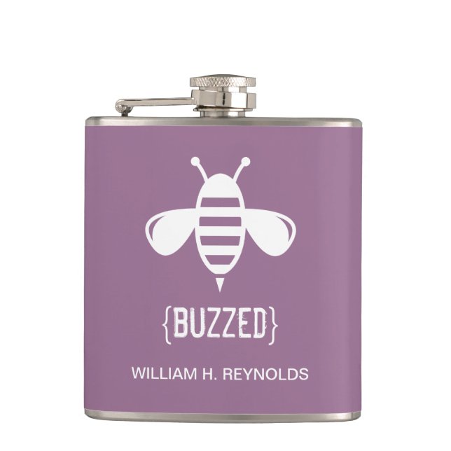 {BUZZED} Bridal Party Buzzed Bee Gift (purple) Hip Flask (Front)