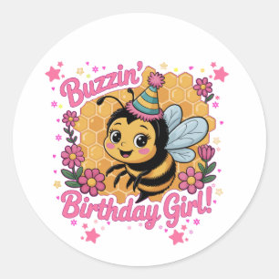 Buzzin' Birthday Girl Bee Theme  Cute Bee Lover  Classic Round Sticker