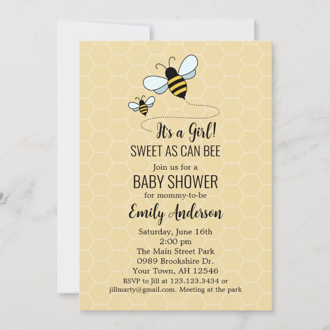 Buzzing Bee Baby Shower Invitation Gold (Front)
