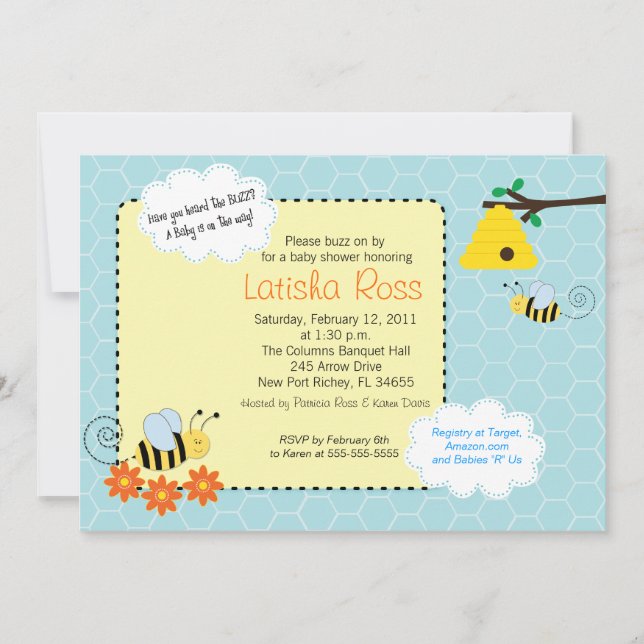Buzzing Bees Baby Shower 5x7 Invitation (Front)