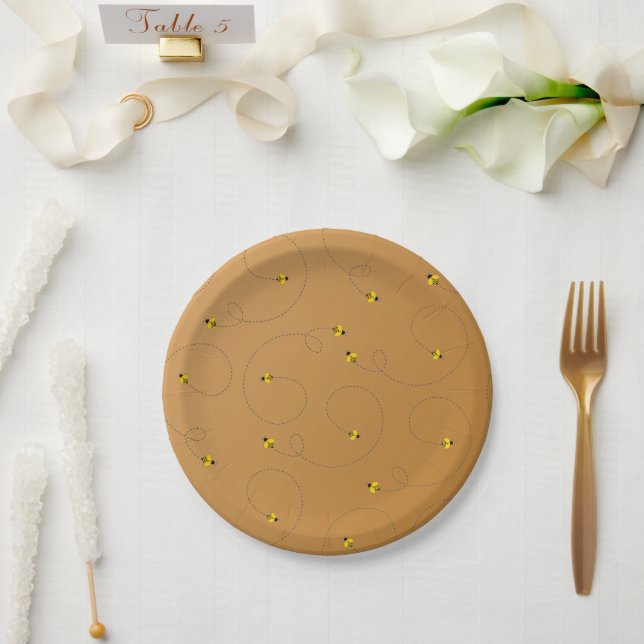 Buzzing Bees Baby Shower Amber Paper Plate (Wedding)