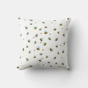 Buzzing Bees Cheerful Bug Print Throw Pillow