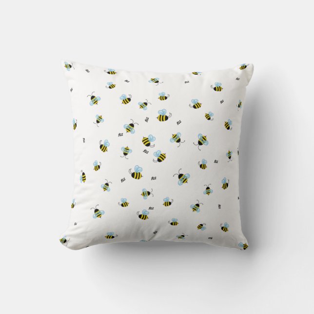 Buzzing Bees Cheerful Bug Print Throw Pillow (Front)