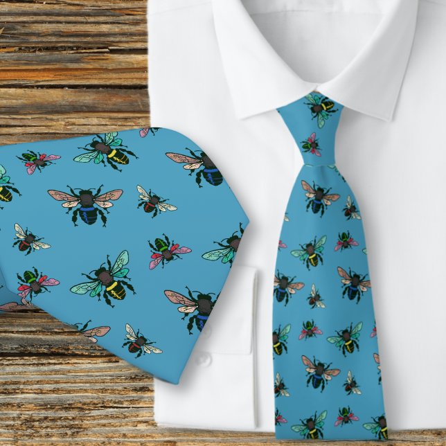 Buzzing Bees Naturalist Sky Blue Tie (Creator Uploaded)