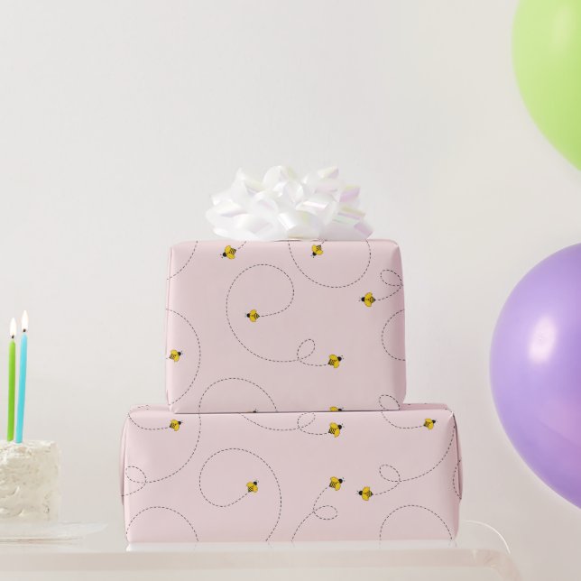 Buzzing Bees Pink Baby Shower Wrapping Paper (Party Gifts)