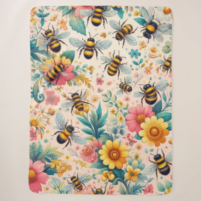 Buzzing Blooms Sherpa Blanket (Front)