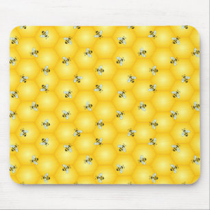Buzzing Bumble Bees and Golden Honeycomb Pattern Mouse Pad