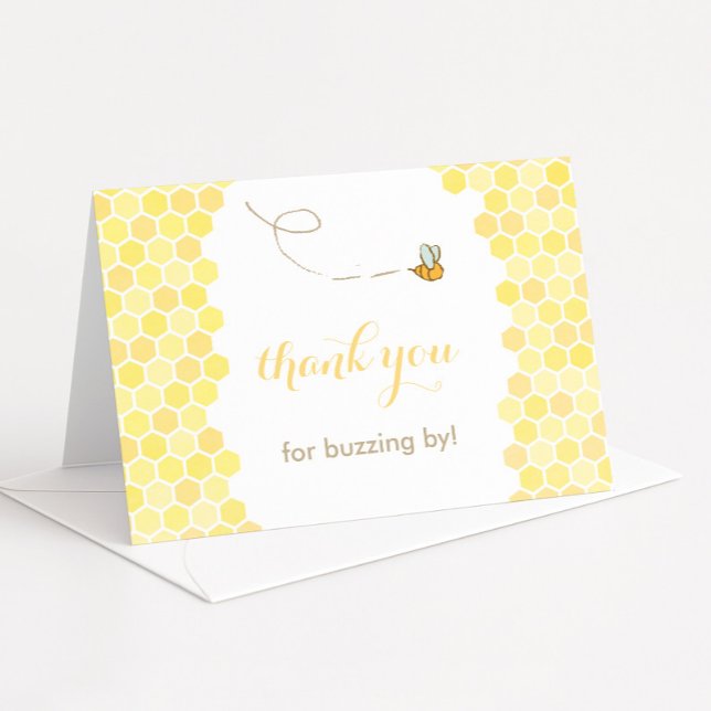 buzzing by thank you card, honey bee thank you card (Sweet as honey thank you for buzzing by honeycomb design with cartoon bee)