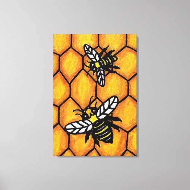 Buzzing Cute Bees Honeycomb Original Painting Canvas Print Zazzle