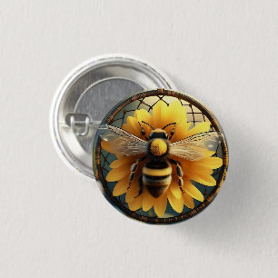 "Buzzing Dreams: Sunflower Bee Dreamcatcher" 1 Inch Round Button