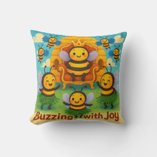 Buzzing with Joy – Cute Bee Kingdom Celebration  Throw Pillow