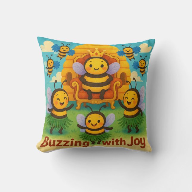 Buzzing with Joy – Cute Bee Kingdom Celebration  Throw Pillow (Front)