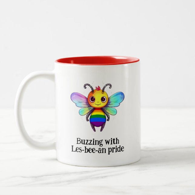 Buzzing with Les-bee-an pride LGBT Two-Tone Coffee Mug (Left)