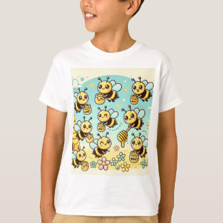 Buzzing with Sweetness: Cartoon Bees Collecting Ho T-Shirt